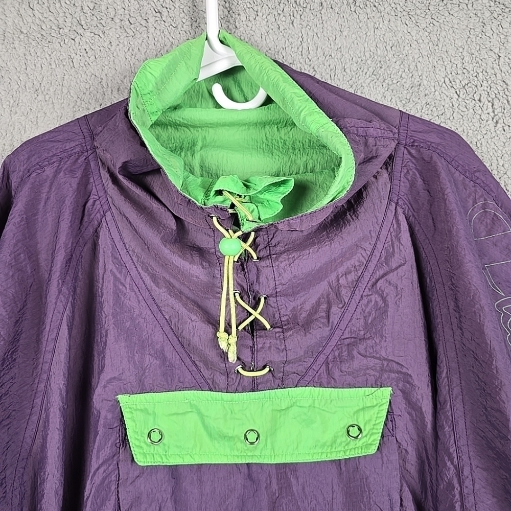 Vintage 90’s Men Y2K Champion Windbreaker Lace Up Nylon Jacket Size S Purple/Gre - Picture 2 of 16
